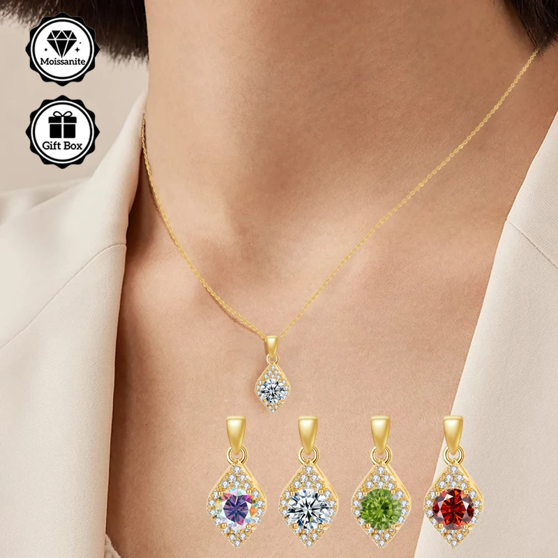 LAMVOICE Schmuck für Frauen, 0,5 Karat Moissanit-Halskette, hypoallergene Halskette, vergoldet, Weihnachtsgeschenk, hohe Qualität