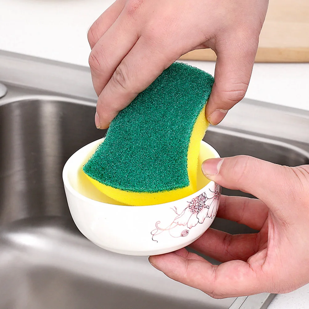 

5pcs Double-Sided Kitchen Cleaning Sponge Dishwashing Pad High Absorbent Oil Removal Fiber Scrubber Durable Non-Scratch For