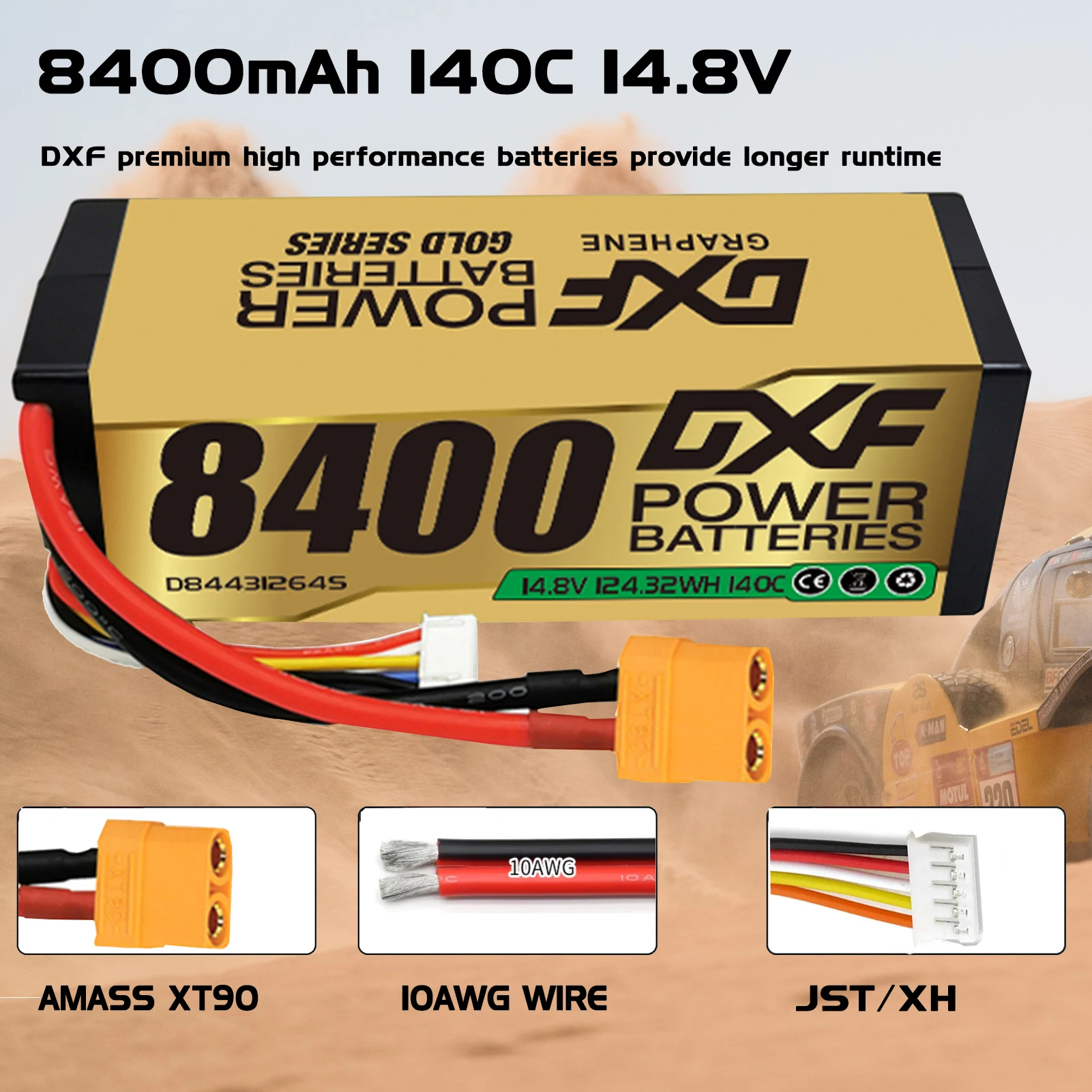 1/2 Stück DXF Lipo 3S 4S 6S Akku 11,1V 14,8V 22,2V 8400mAh 6500mAh 7000mAh 9200mAh 10000mAh Hartschalenakku für RC-Auto – Detail 3