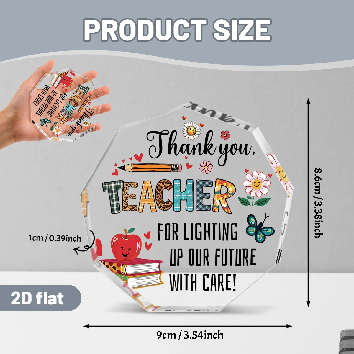 2D Flat 1pc 9 Sided Acrylic Figurine Express Gratitude and Affirmation to Teachers An Ideal Gift for Teachers on Teacher's Day