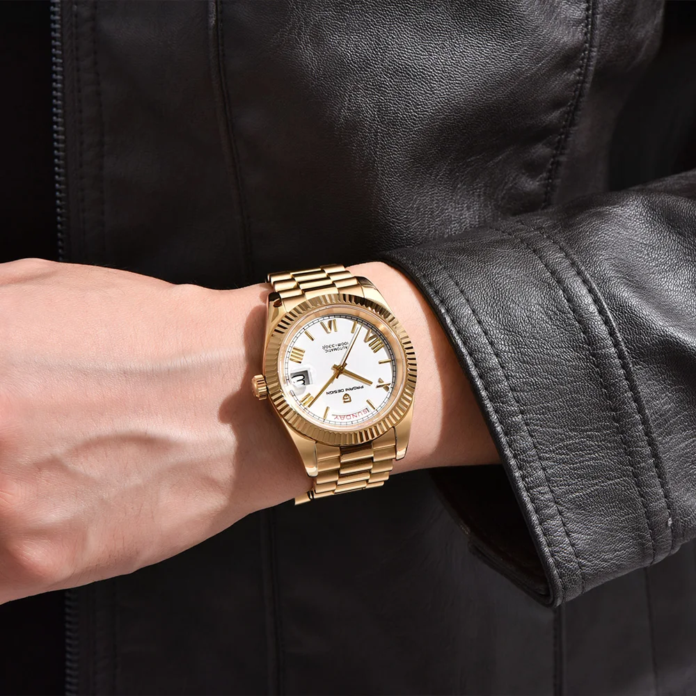 นาฬิกา Pagani ดีไซน์ใหม่ ปี 2025 รุ่น DD40 ซีรีส์สีทอง นาฬิกาอัตโนมัติสุดหรู กระจกแซฟไฟร์ AR นาฬิกาจักรกล ระบบ NH36A พร้อมวันที่ นาฬิกาข้อมือผู้ชาย