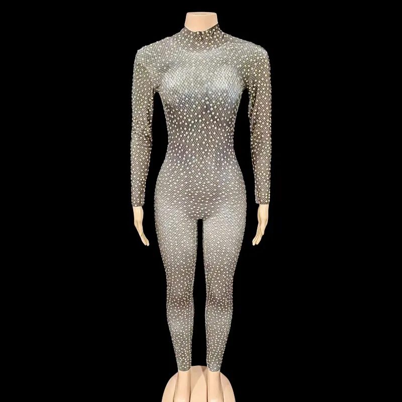 Frauen Kristalle Overall Bling Sexy Bühne Leistung Kostüm Nachtclub DJ Pole Dance Strass Trikot Tänzerin Bühne Tragen
