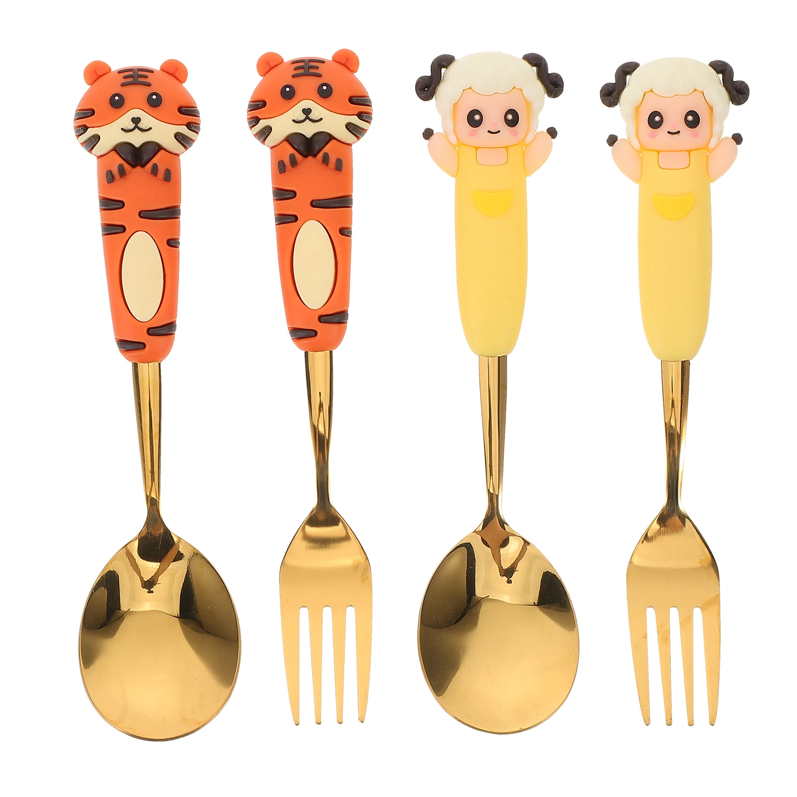 

4Pcs Kids Animal Cartoon Stainless Steel Cutlery Set Spoon Fork Dessert Cake Utensils Tableware for Dining Kids Spoon and Fork