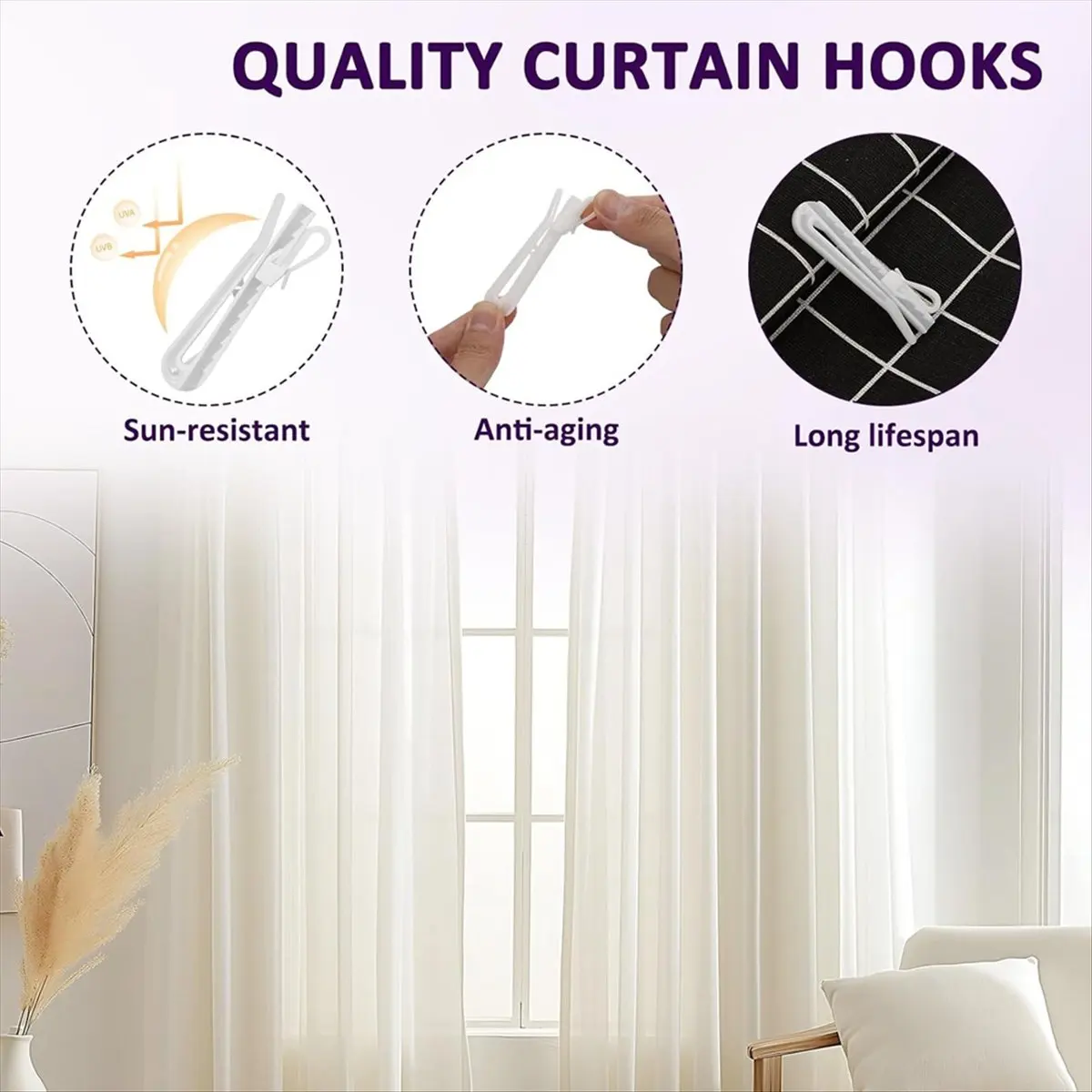 100PCS 9cm Adjustable Pinch Pleat Curtain Hooks, Plastic Drapery Pins for Pleated Drapes, Ideal for Window, Door