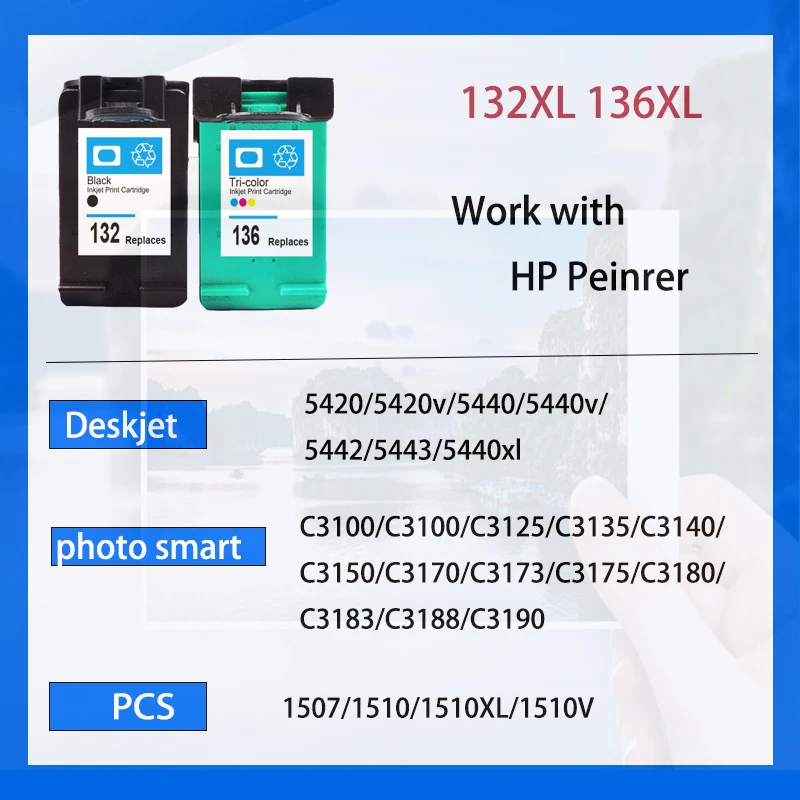 einkshop 132 136 Remanufactured Ink Cartridge Replacement for HP 132 136 Photosmart 2573 C3183 Officejet 6213 PSC 1513 printer