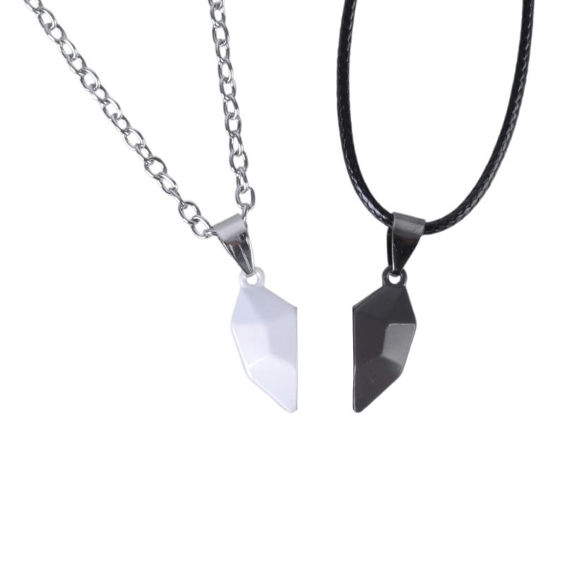 2Pcs Minimalist คู่รักมิตรภาพจี้หัวใจคู่แม่เหล็กระยะทาง Faceted Heart จี้สร้อยคอเครื่องประดับ