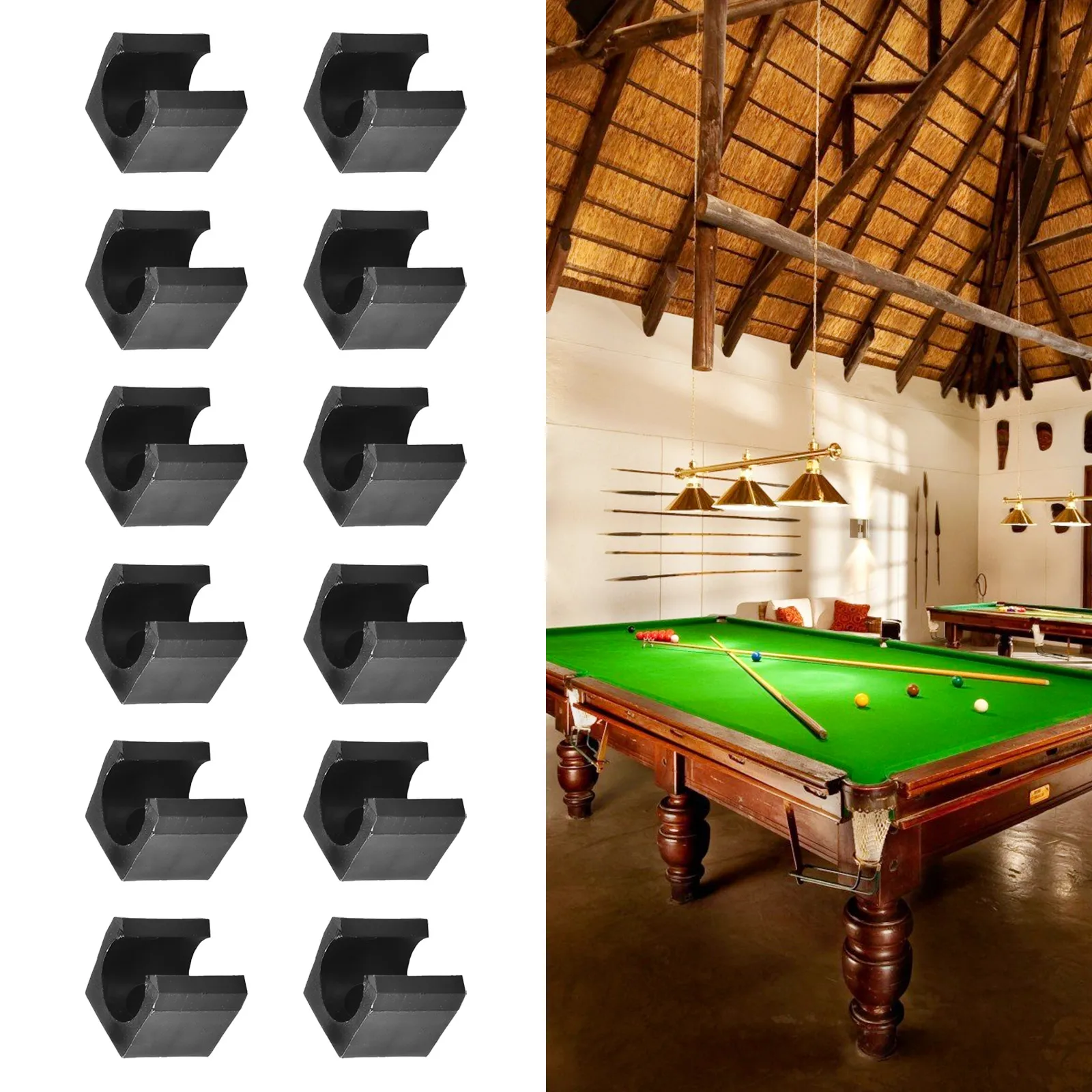 Clamp Clamp Wall Mount Mounted Rack Pool Cue Clamp Wall Mount Mounted Rack Pool Cue Clips Replacement 12PC Black