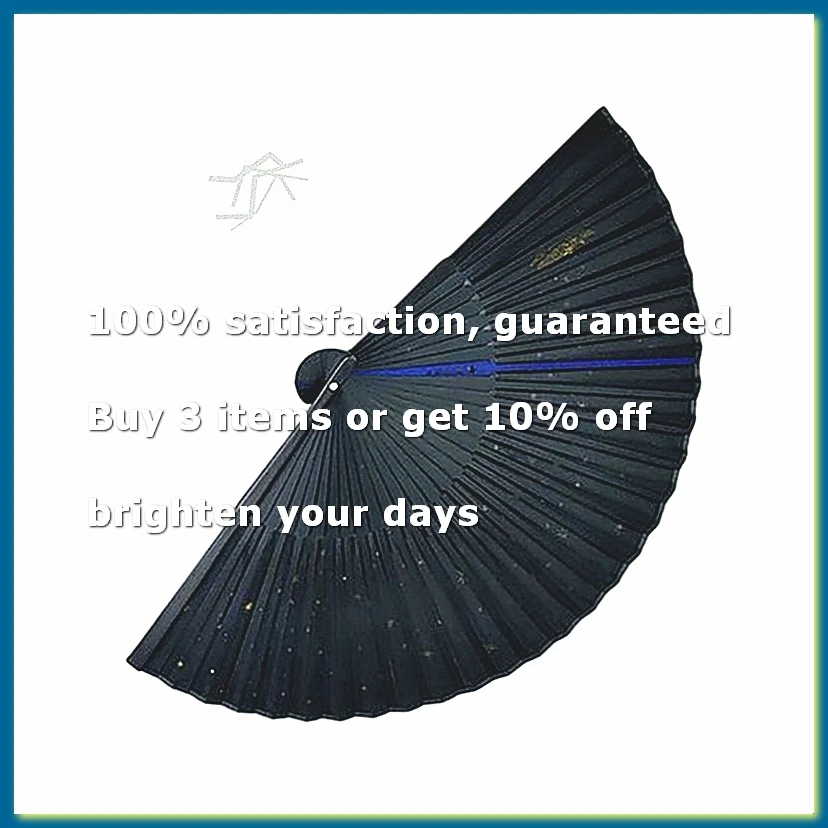 Classic Starry Silk Folding Fan,Chinese Japanese Fabric Bamboo Folding Dance Hand Fan (Blue)