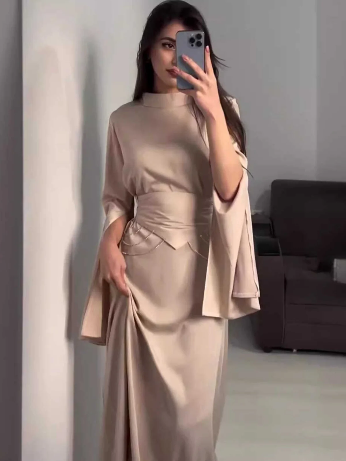 Vestido Largo de Satén de Acetato Premium con Cintura Alta y Ajustada para Mujer, Nuevo para Primavera y Otoño