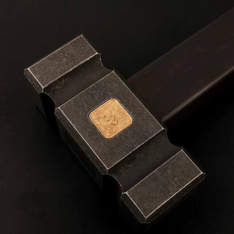 Mini Square Hammer with 440C Stainless Steel Head Ebony Wood Handle Red Copper Inlay Badge Brass Lanyard Hole for Precision Work