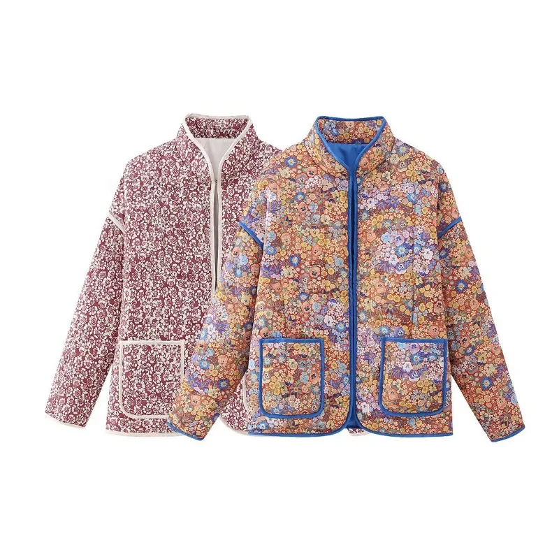 

Women's Thickened Padded Cotton Jacket Autumn Winter Loose Fit Warm Floral Print Outerwear Long Sleeve Thin Cotton Coat