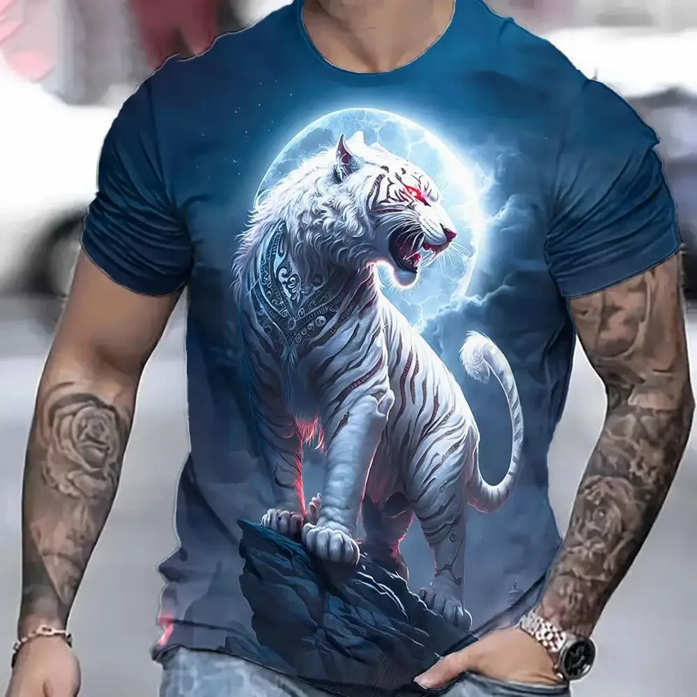 

Vintage T-Shirts For Men Watercolor Tiger Print Short Sleeve Tops Summer Animal T Shirt Loose Oversized Tee Shirt Men Clothing