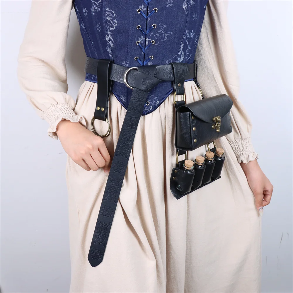 Medieval Witch Magic Potion Bottle Perfume Holder With 4 Bottle Steampunk Alchemy Flask Potion Pouch Belt Wizard Cosplay Props