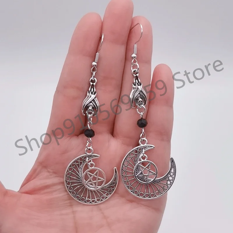 Dark Occult Bat Earrings Hollow Moon Earrings Magic Crescent Pagan Gothic Dangle Earrings For Women Wicca Punk Earrings Gifts