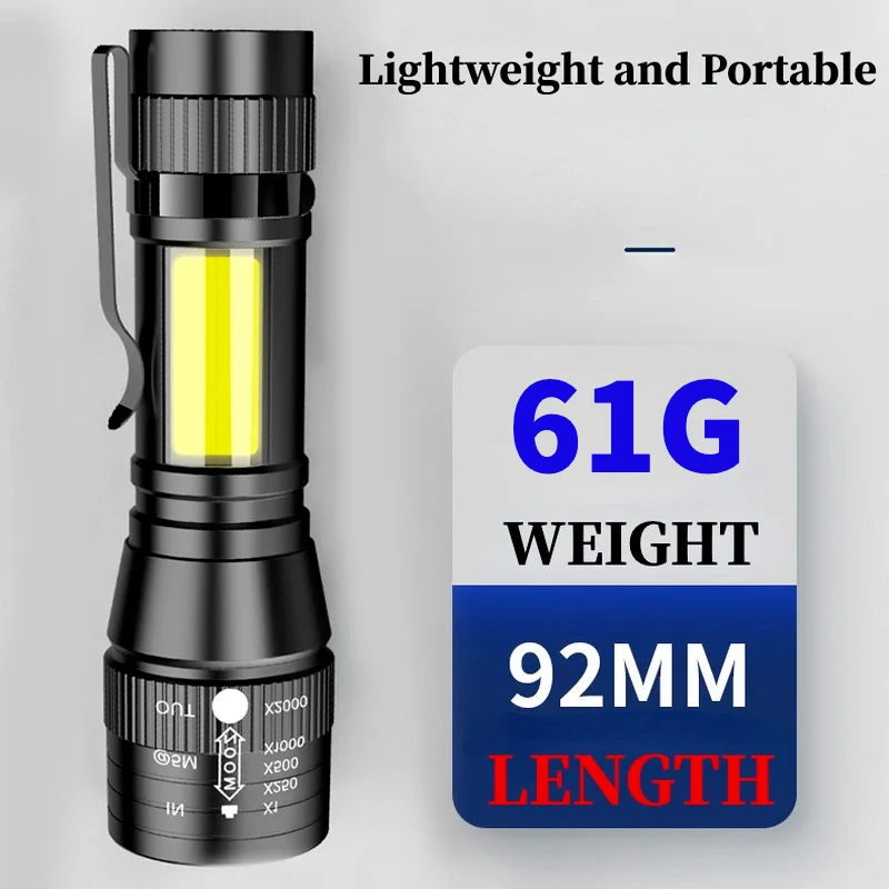 Mini lampe de poche LED portable, lumière étanche, zoom de poche, aluminium, torche rechargeable USB, puissante pour le camping, la chasse