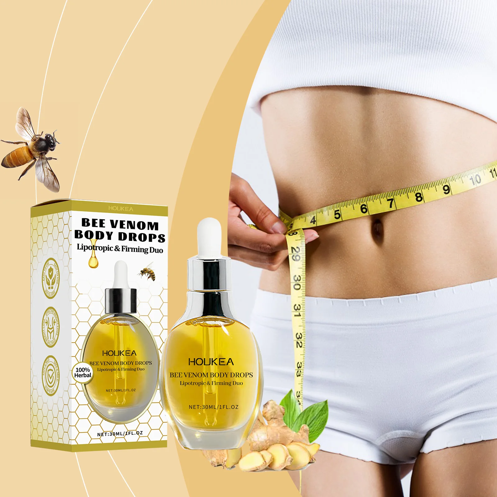 

Сыворотка для тела Houkea Bee Venom Нежный уход Увлажняет, укрепляет и увлажняет Лифтинг кожи Легкая массажная сыворотка для ухода за телом
