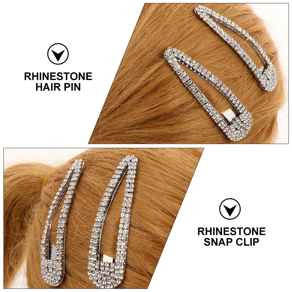 

4Pcs Rhinestone Barrettes Glitter Snap Clip Side Clamp for Women Trendy Fashionable Hair Accessories Rhinestone Snap Clip