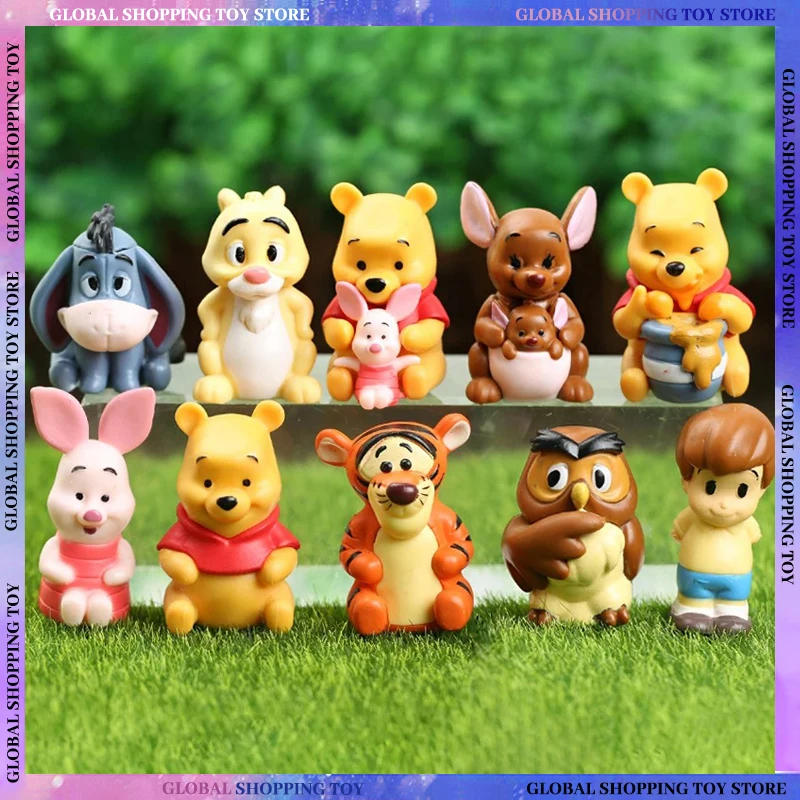 Disney-Winnie The Pooh Anime Action Figures, Leitão, Tigrão, Bisonho, Coelho, Coruja, Model Toy, Cartoon Collection Doll Set for Kids, 10 peças