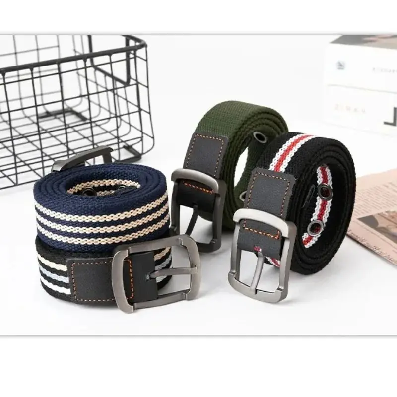 New Men Women Canvas Waistband Woven Needle Buckle Casual and Versatile Youthful Student Jeans Trendy Accessories