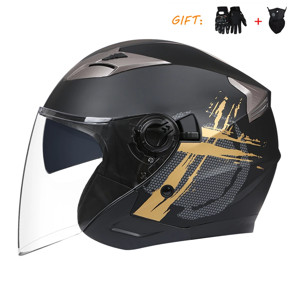

DOT ECE Cool Motorcycle 3/4 Open Face Helmet Double Lens Electric Motorcycle Helmets Motorbike Scooter Capacete with Glove Mask