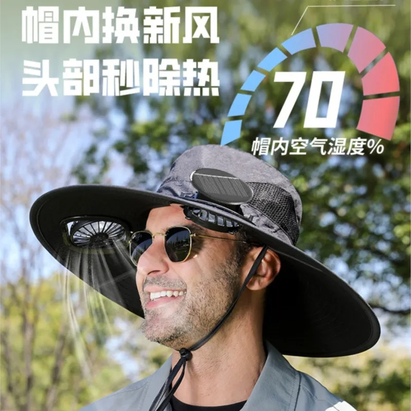 Solar-powered fan cap men's outdoor mountaineering UV waterproof multi-functional fisherman's