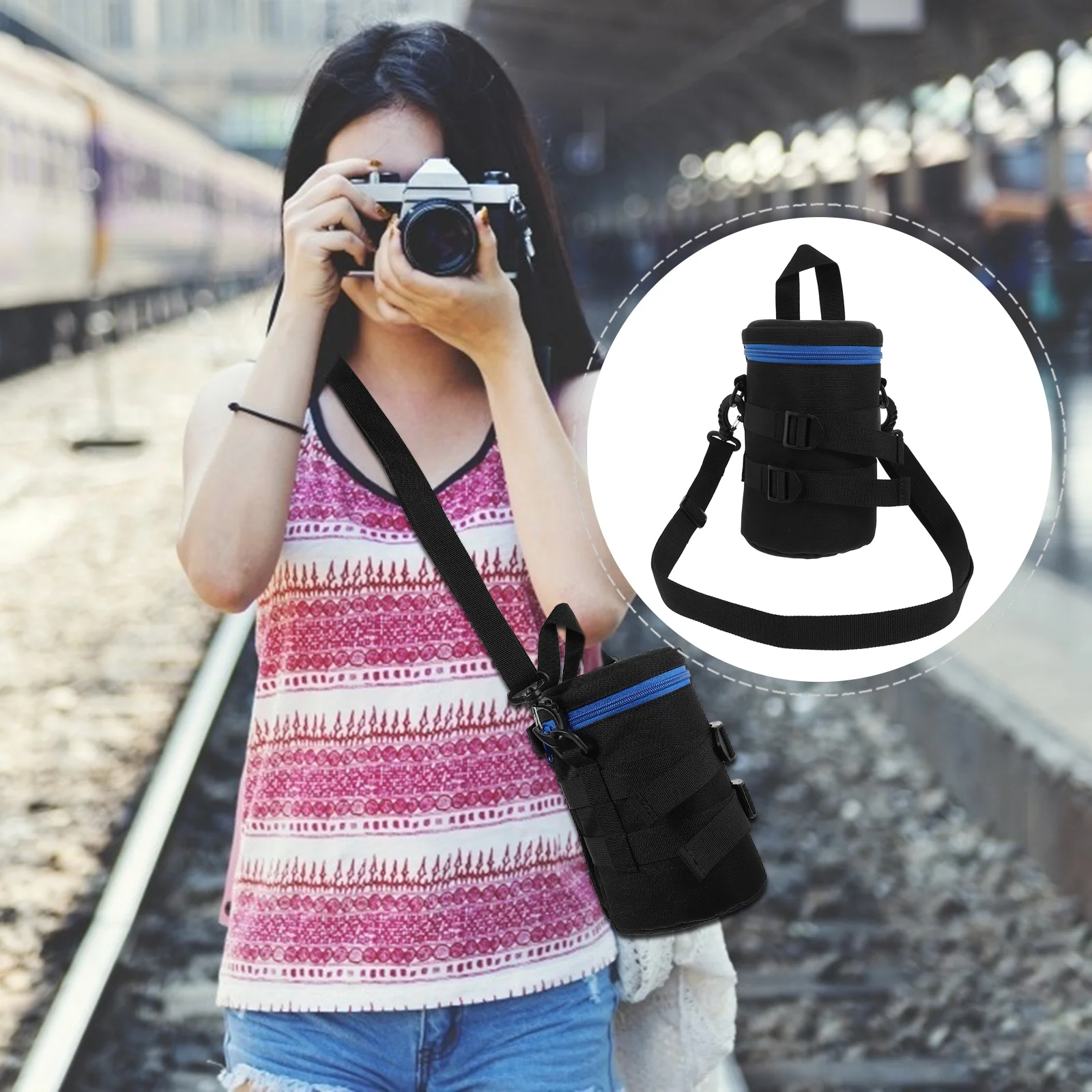 

1Pcs Shockproof Waterproof Lens Pouch Durable Polyester Protective Camera Lens Bag Adjustable Belt Lightweight Compact Portable