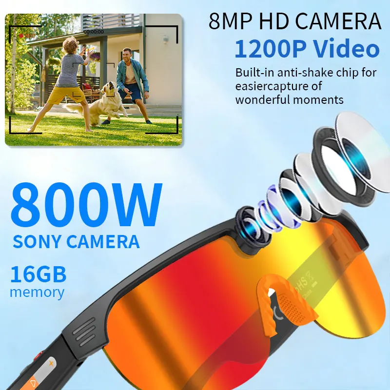 2 Sets of Lenses AI Smart Cycling Glasses Men Women 800W Camera Video Translation Bluetooth Sunglasses Call Music Sports Goggles