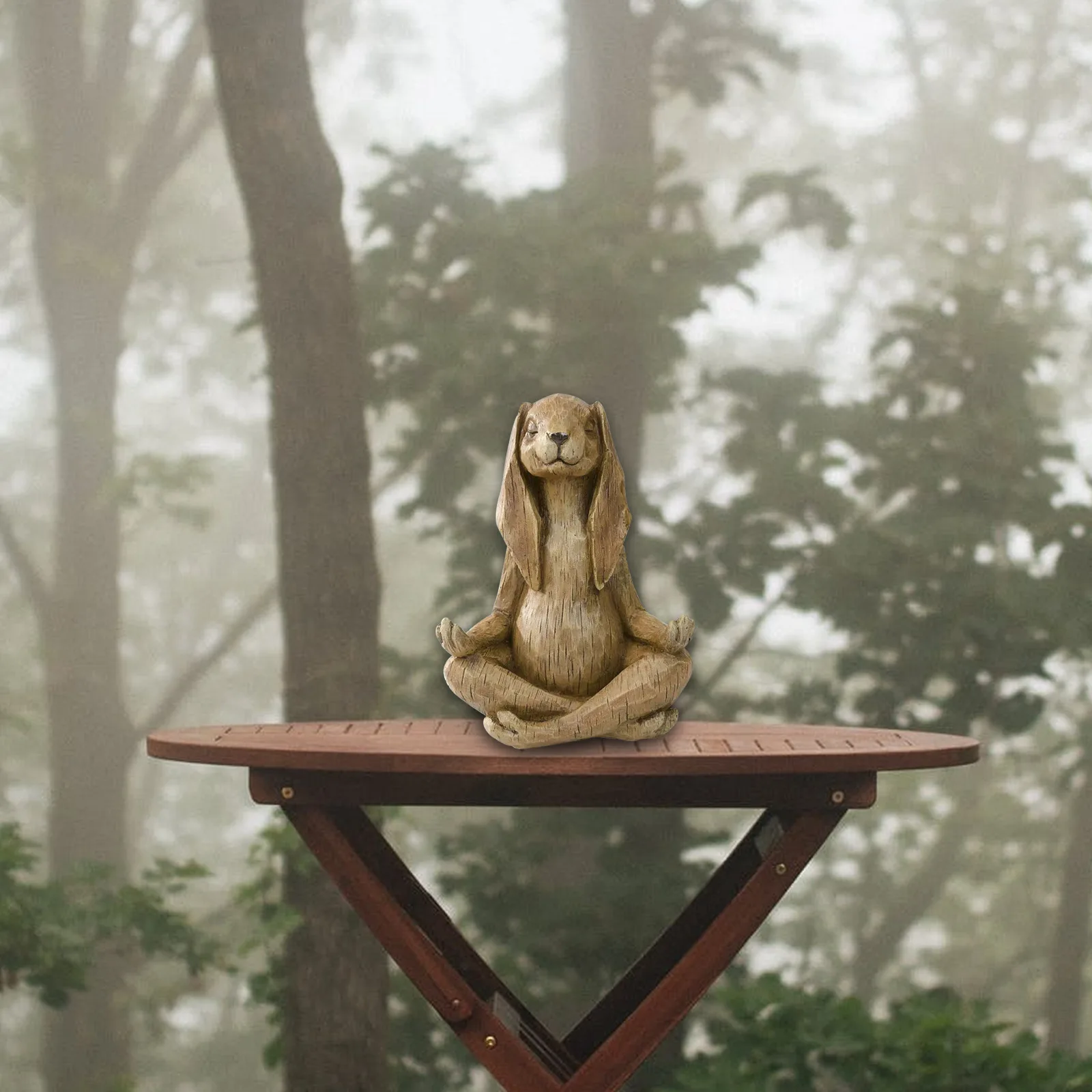 Long-Eared Rabbit Garden Statue In Cross-Legged Meditating Yoga Pose Cast In Resin Animal Yoga Figurine