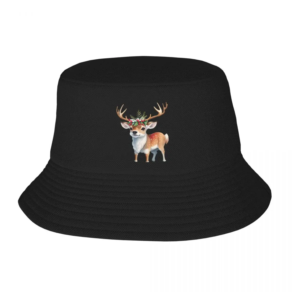 Deer with Christmas Wreath Bucket Hat Snapback Cap Fashion Beach Trucker Cap Men's Cap Women's