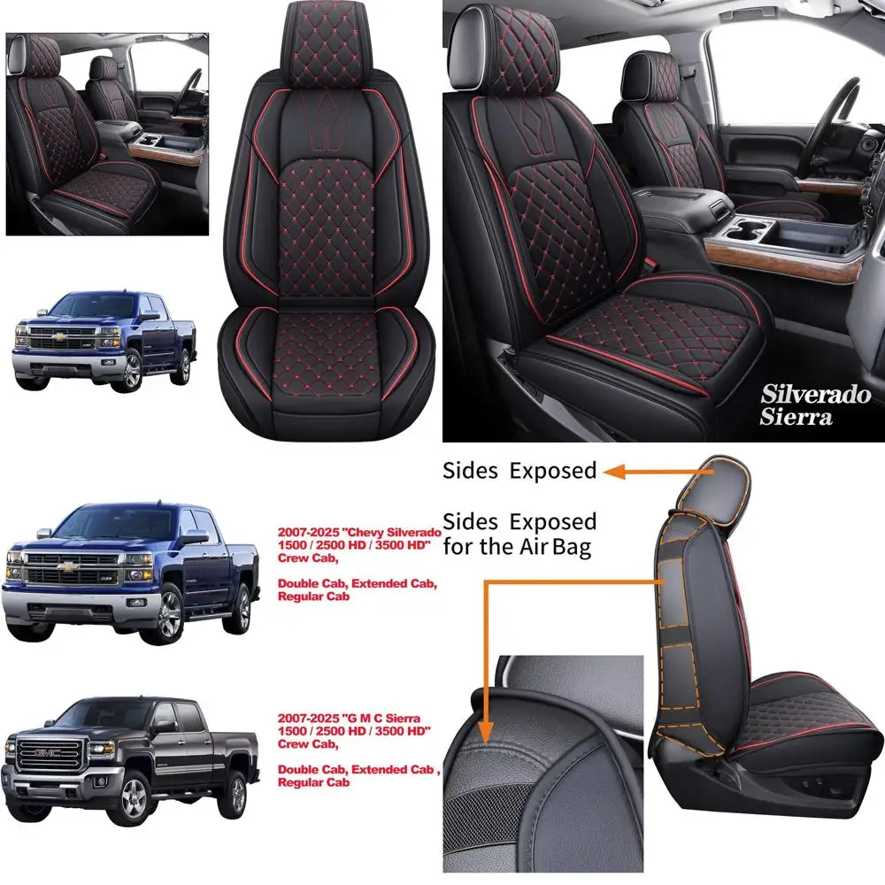 

Custom Waterproof Leather Seat Covers for 2007-2025 Chevy Silverado, GMC Sierra 1500, 2500, 3500 HD Crew Cab, Trail Boss Pickup