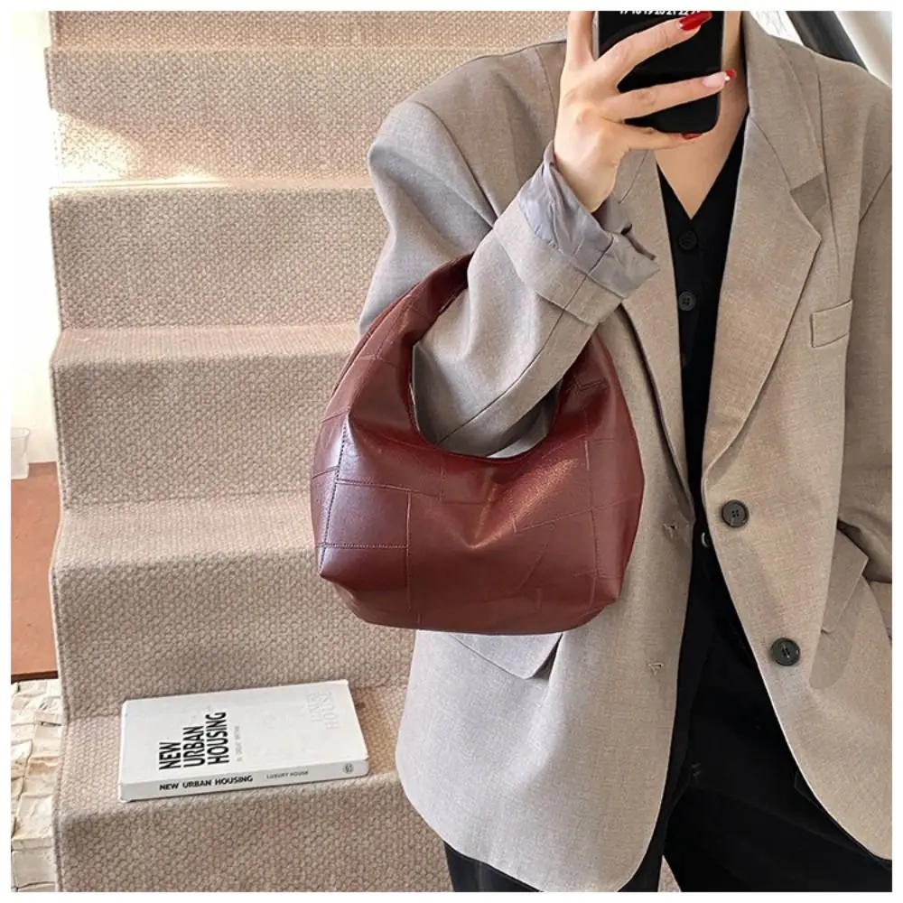 Portable Pu Weave Bag Red Black Pu Leather Handbag Quilted Pattern Fashionable Underarm Bag Travel