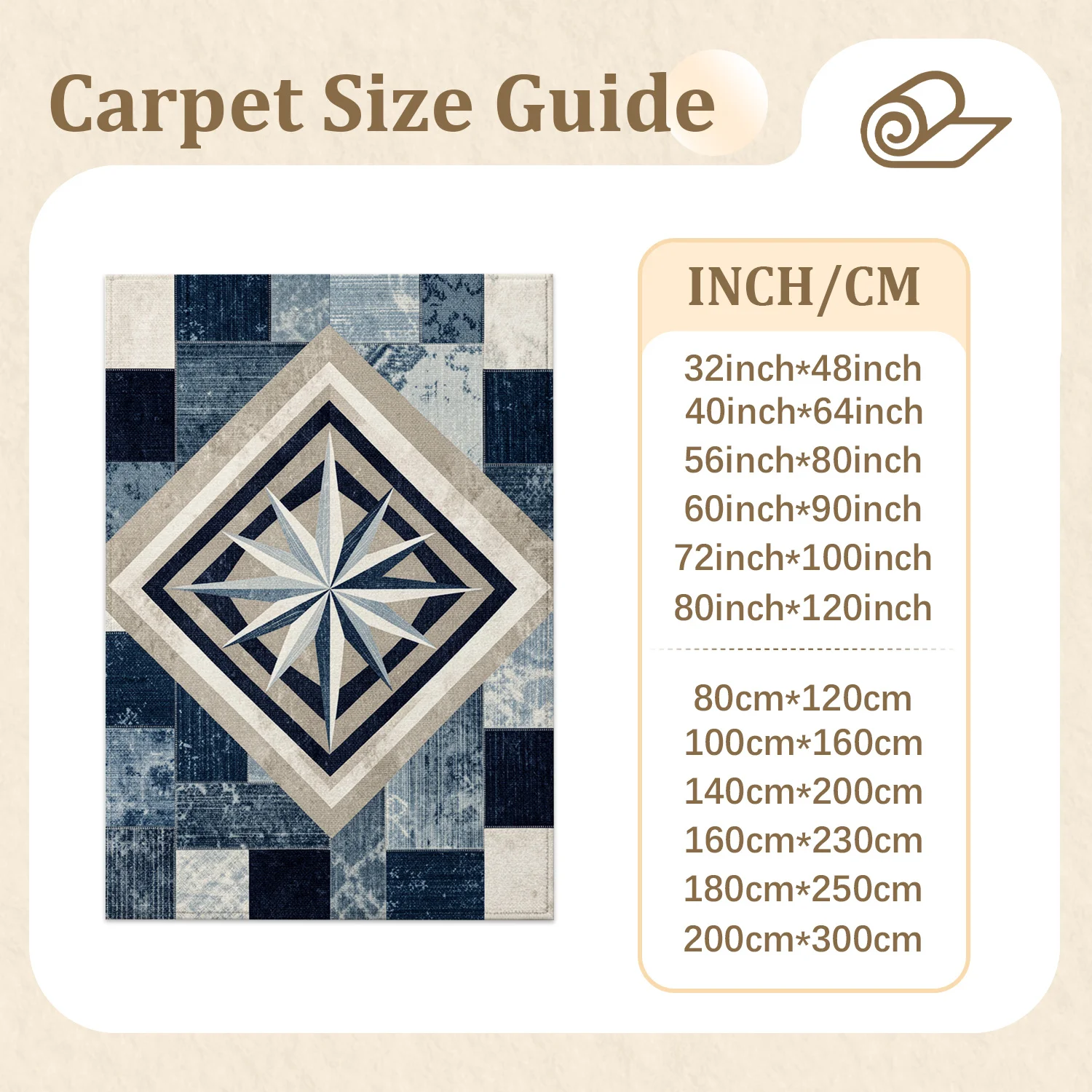 Geometric Compass Star Pattern Area Rug, Soft Velvet Machine Washable Floor Rug, Suitable for Living Room, Bedroom, Dining Room, Entryway, Perfect for Halloween, Thanksgiving, Black Friday, Christmas, New Year Home Decor