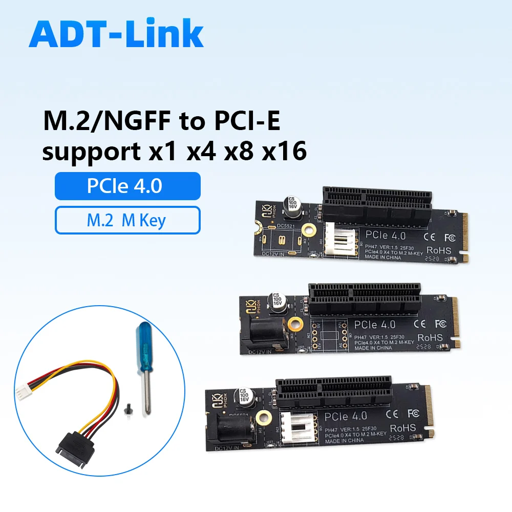 NGFF To PCIE 4.0 Adapter Riser Card M.2 M2 M Key To PCIe X4 Support X1 X8 X16 Slot Expansion Card 3 Interface Options SATA Power