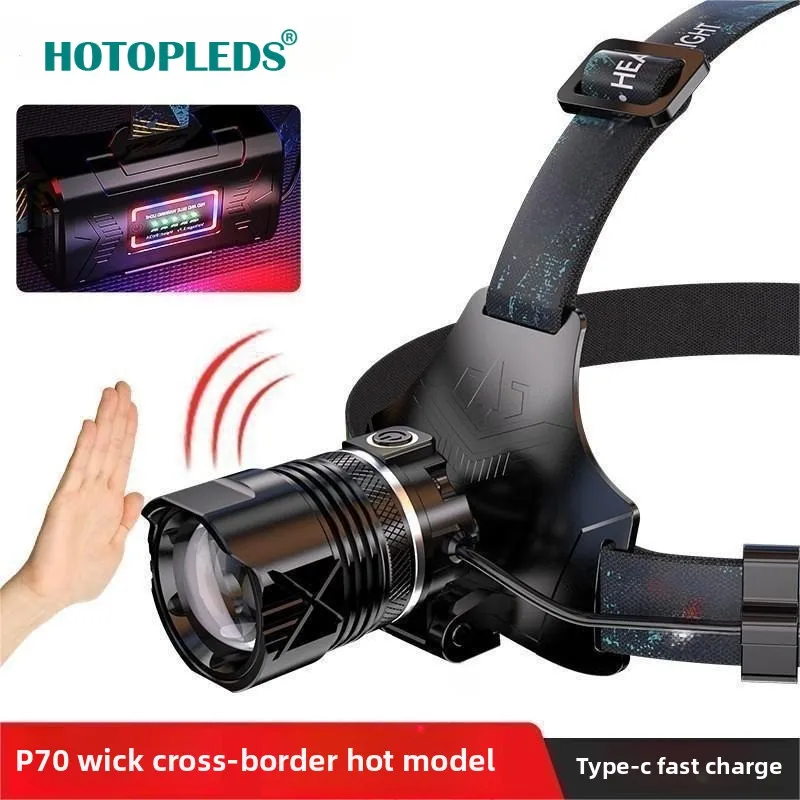 Explosive induction strong light headlight bright long-range shooting head-mounted flashlight charging zoom  night fishing light