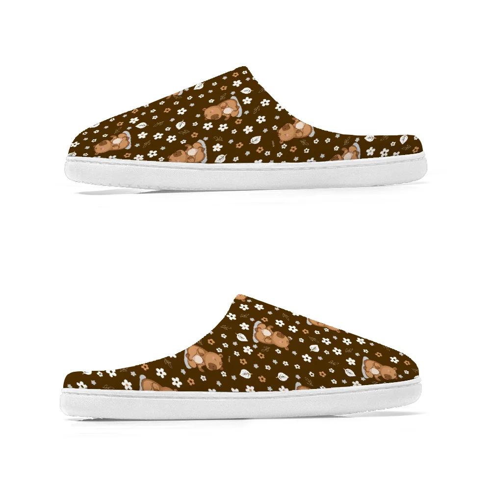 Домашние хлопковые тапочки с принтом медведя, сохраняющие улыбающиеся, для высококачественной плюшевой повседневной теплой обуви, термотапочки