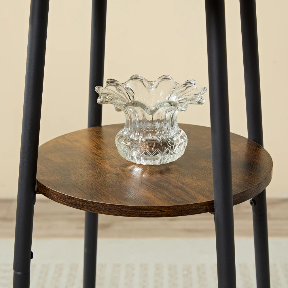 Three-piece Round Dining Table Two-level Small Dining Table with Storage Bar Table Two Upholstered Bar Chairs