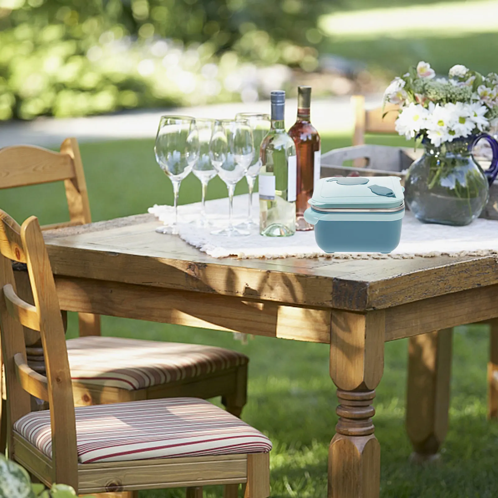 

Stainless Steel Noodle Bowl Large Capacity Blue Square Portable Food Box Insulated Containers Ramen Bowls Lid Kitchen Barware