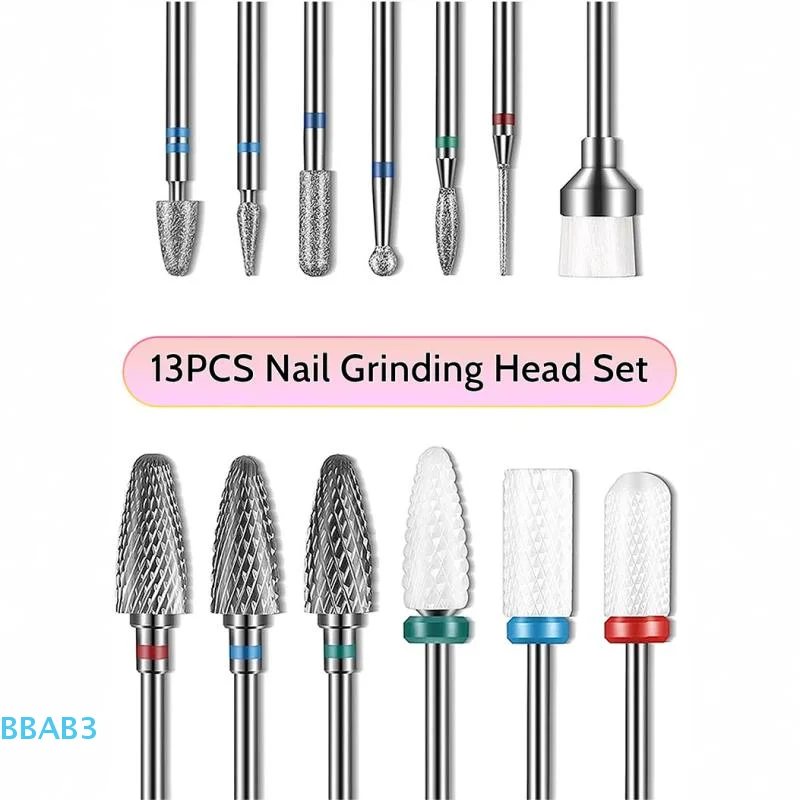 

13Pcs Nail Drill Bit Set Ceramic Tungsten Steel Drill Bit Remove Gel Polish Dead Skin Removal Electric Milling Cutter Nail Files