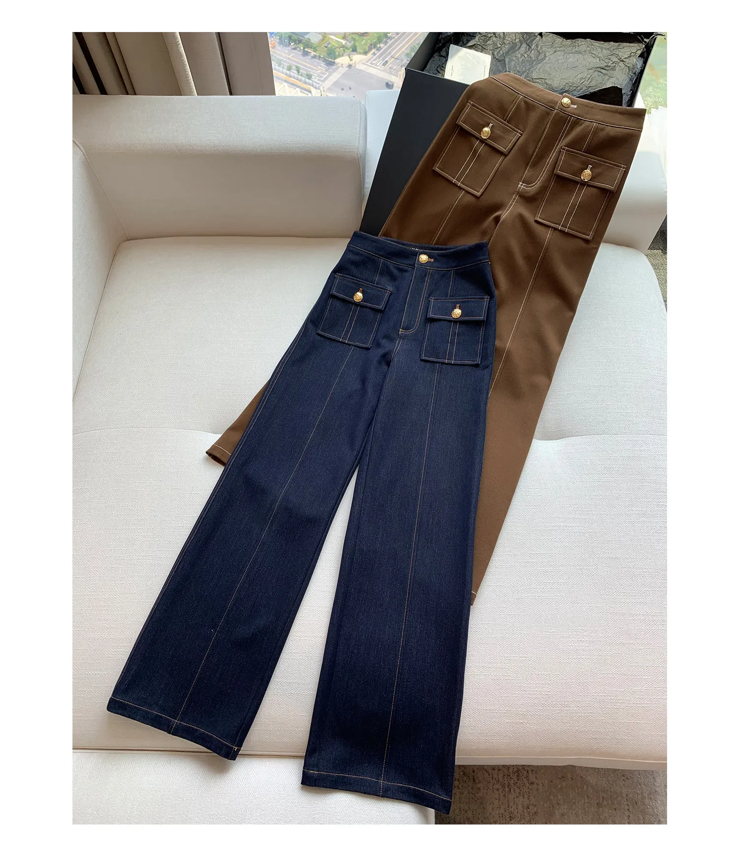 2026 new style Japanese trendy topstitched gold buckle shorts belt vest + straight pants suit view 5