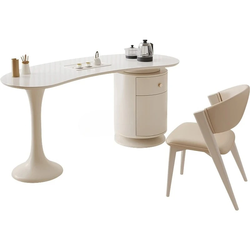

Modern simple cream wind French rock slab tea table integrated kettle household small apartment tea table