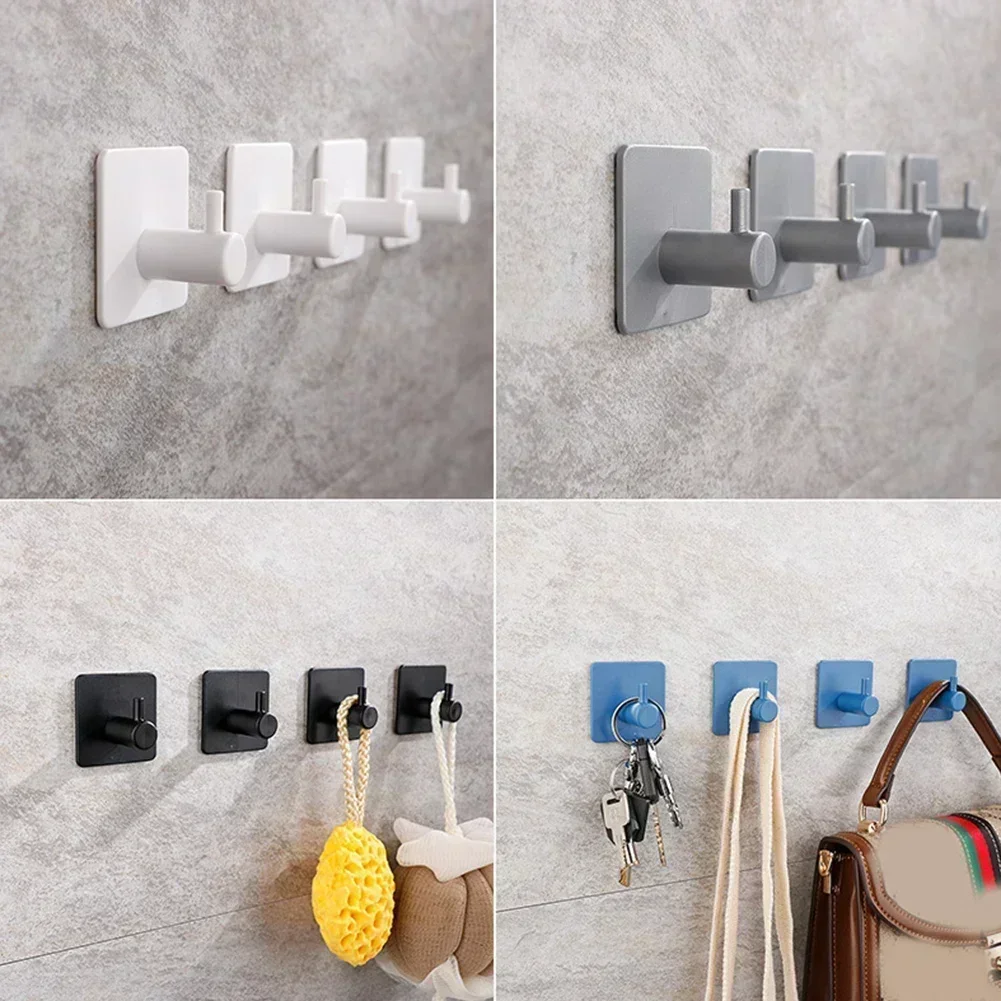 1PCS Holder Clothes Hooks Bathroom Kitchen Plastic Self Adhesive Wall Coat Rack Key Holder Rack Towel Hooks White Blue Fixture