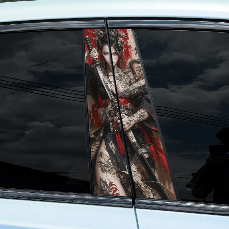 1PC Female Samurai Car Stickers Auto Tattoo B Pillar Waterproof Center Column Decor Cover Scratch DIY Car Doors Pillar Decals