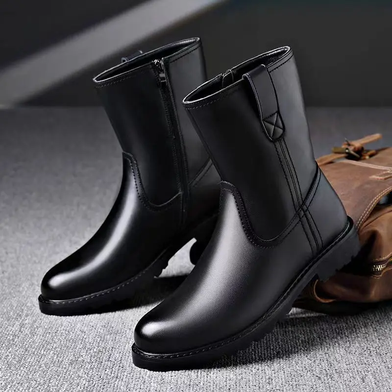 

men fashion stage nightclub dress autumn winter boots black stylish original leather shoes cowboy motorcycle boot chelsea botas