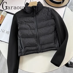 Garaouy 2023 Autumn Winter Women's Chic Patchwork Add Cotton Jacket Female Lightweight Short Parkas Coats Slim Warm Outwear Tops