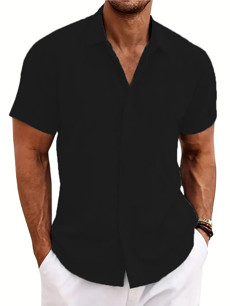 2025 zomer nieuwe mannen strand mode casual losse katoenen linnen shirt revers licht volwassen trend korte mouwen top vest