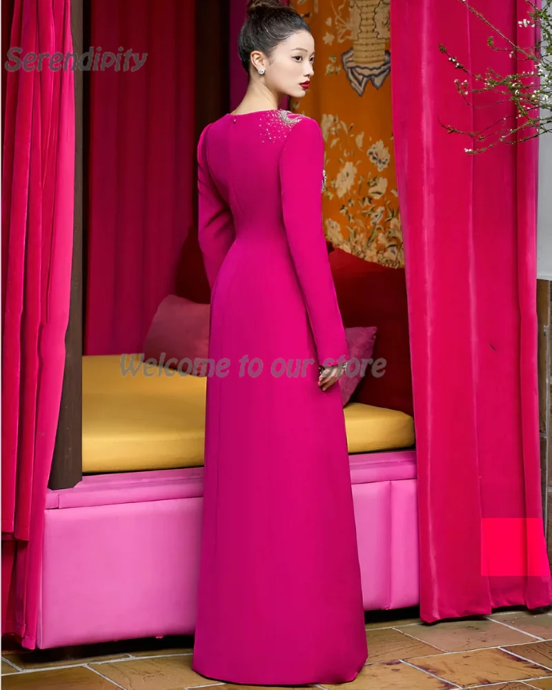 Serendipity Straight فساتين السهرة Long Evening Dress 2024 New Hot O-Neck Elegant Crystal Full Sleeve Party Gown For Sexy Women