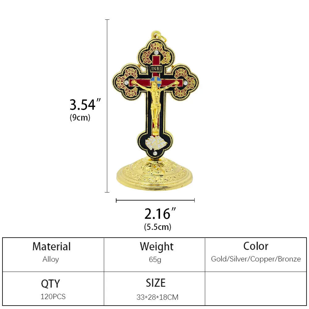 New2026 Catholic Standing Crucifix Gold Enamel Tabletop Altar Cross Jesus Corpus INRI Church Home Decor Religious Christian Gift view 6