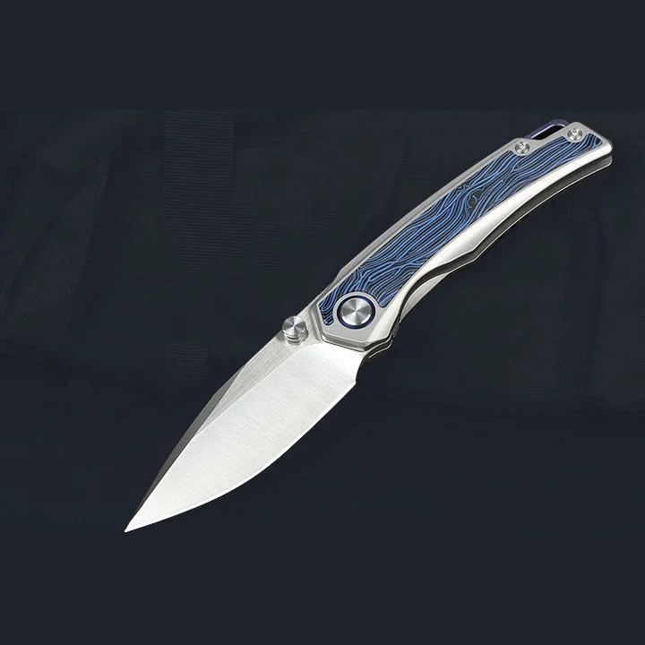 Blue Elf Pocket Folding Knife 10CR15MOV Blade Ball Bearing Titanium Alloy Handle Tactical Hunting EDC Survival Tool Knives