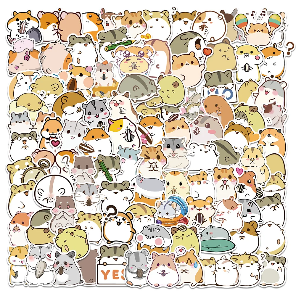 50/100pcs Cartoon Hamster Stickers to DIY Laptop Waterproof Skateboard Motor Phone Car Scrapbooking Cute Stickers Kids Toy