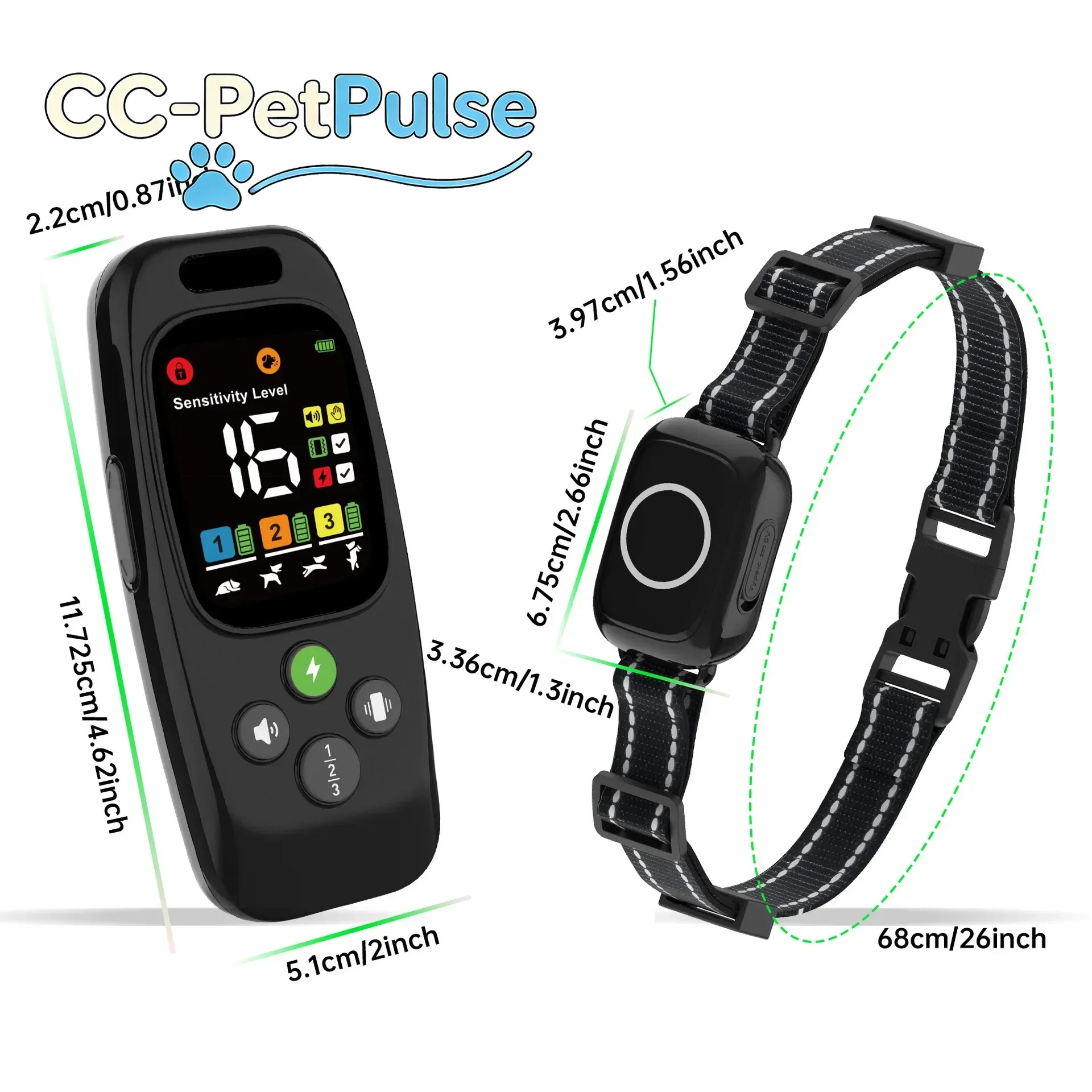 

Умный электронный ошейник для собак CC-PetPulse с функцией электрошока, обновленный, с пультом на 1000 м, 3 режима тренировки, водонепроницаемый